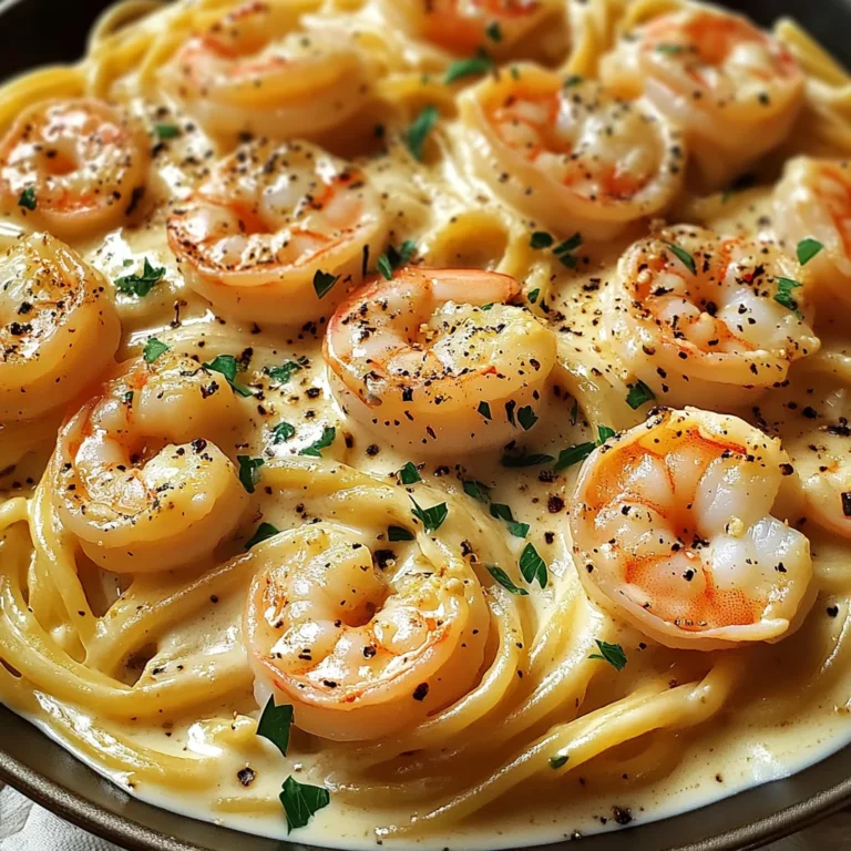 Pâtes crémeuses ail crevettes