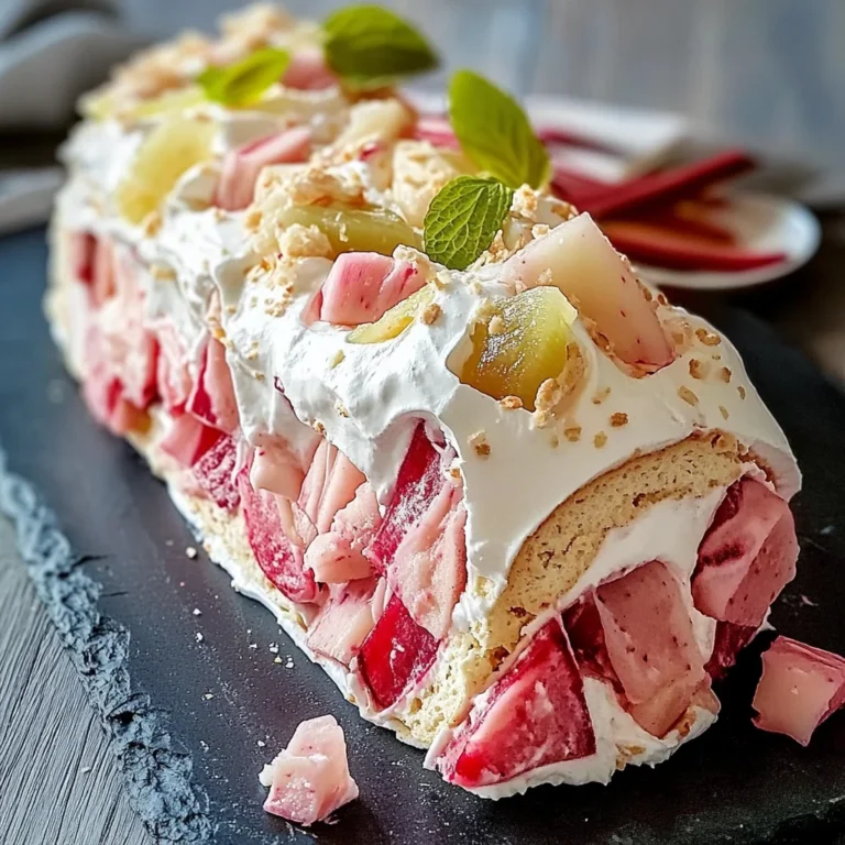 Pavlova roulée rhubarbe mascarpone