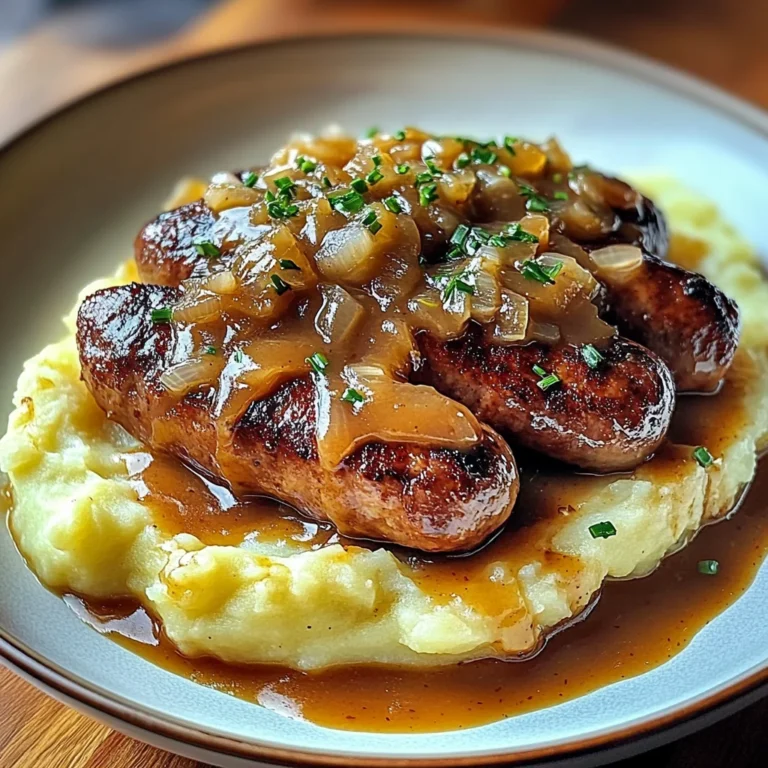 Bangers et Purée avec Sauce à l’Oignon 